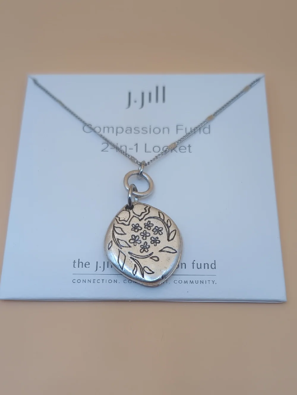 J. Jill Silver Gold Floral 2-in-1 Locket Charm  Necklace NWT